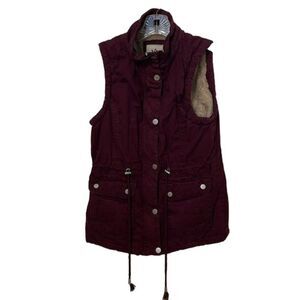 YMI Maroon Red Faux Fur Lined Cotton Vest Womens Size Small
